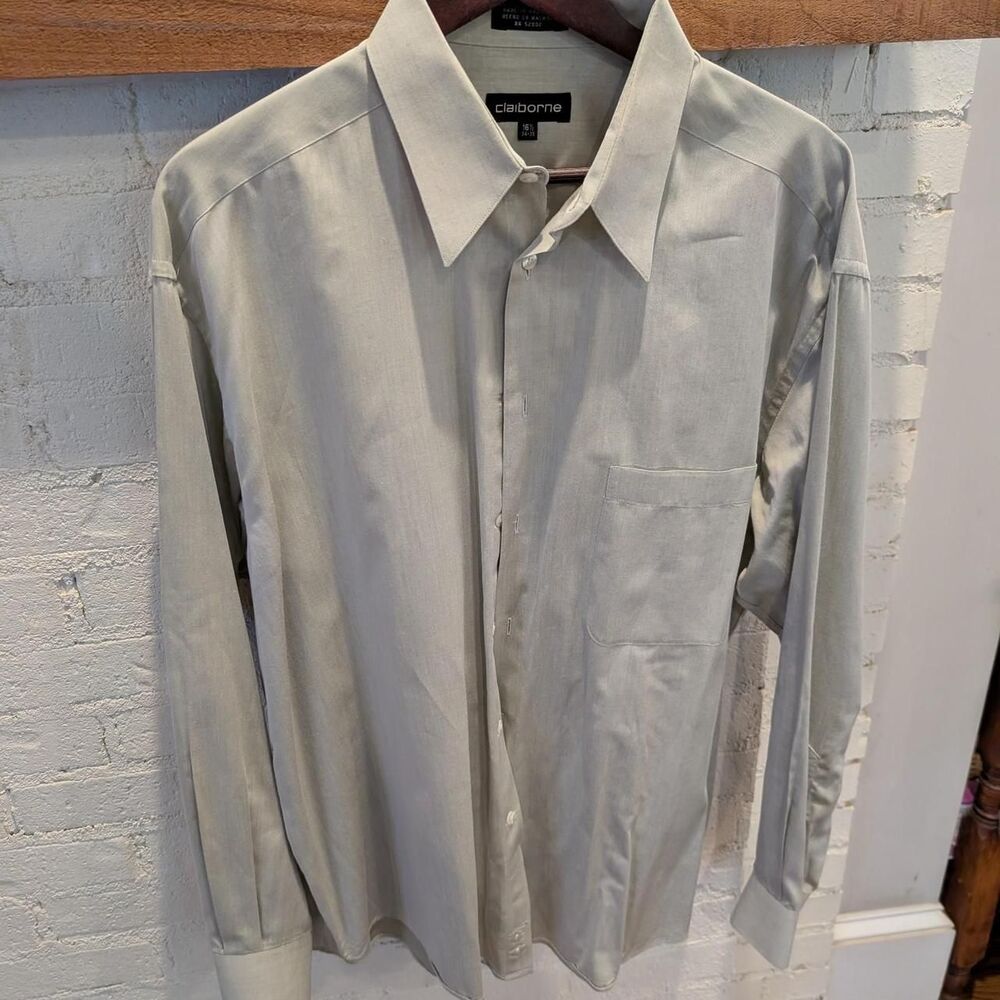 Claiborne Mens Light Grey Long Sleeve Button Down Dress Shirt